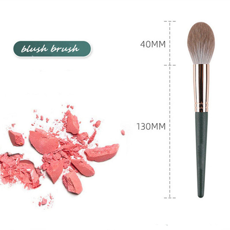 Dark Green Wood Handle Super Soft Blush Brush-01