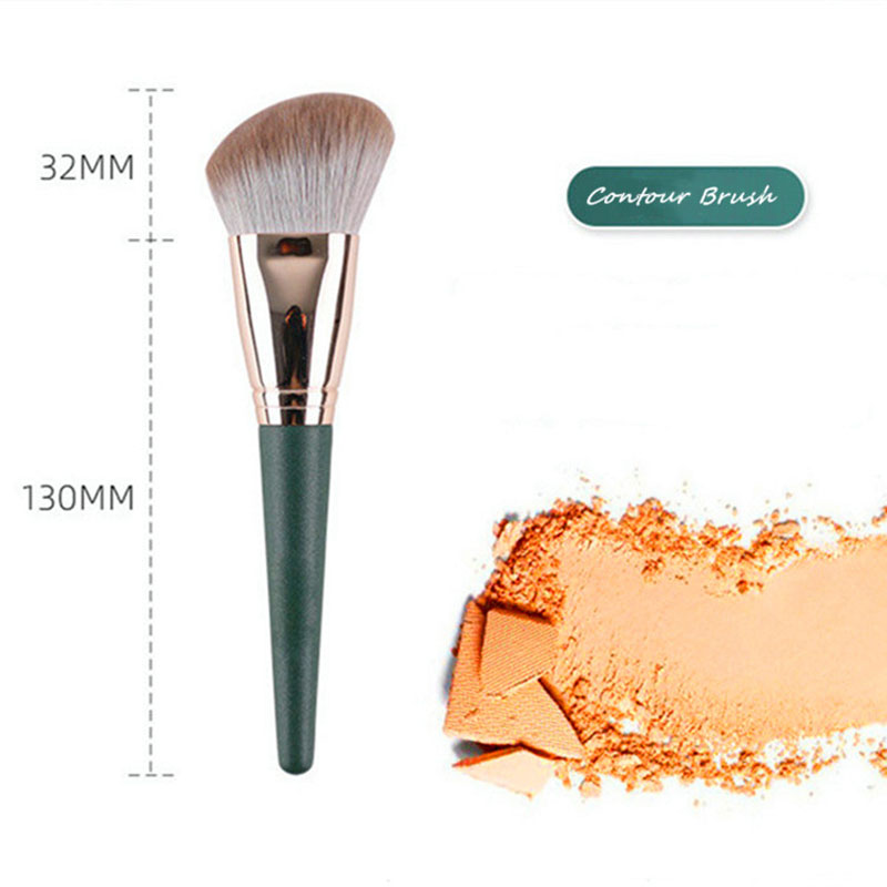 Dark Green Wood Handle Super Soft Blush Brush-03