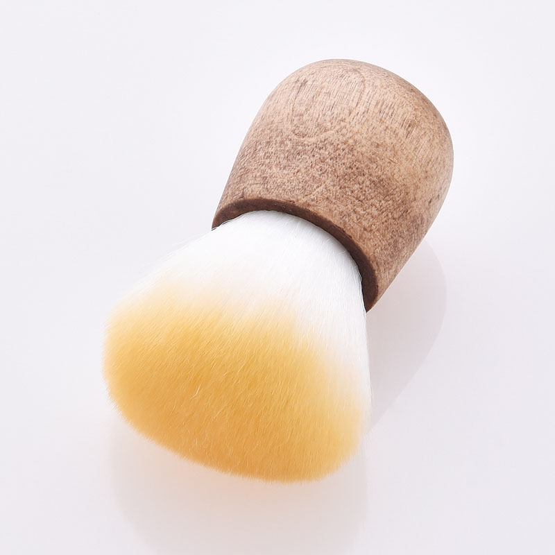 Special Short Wood Handle White with Yellow Tip Synthetic Hair Kabuki Brush-02