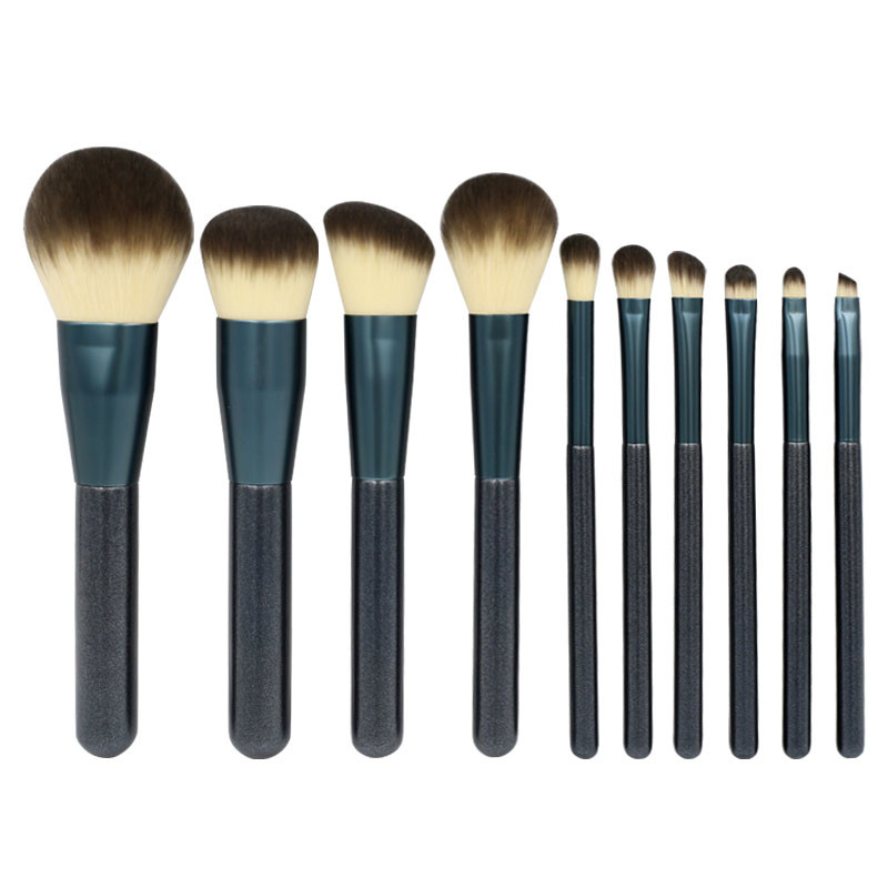 Black Solid Wood Handle Makeup Brush Set-01