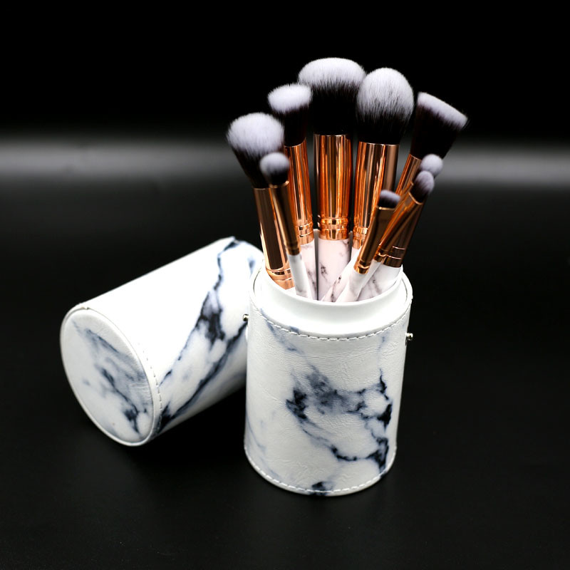 Customized Marble Handle Oval Makeup Brush Set from China-01