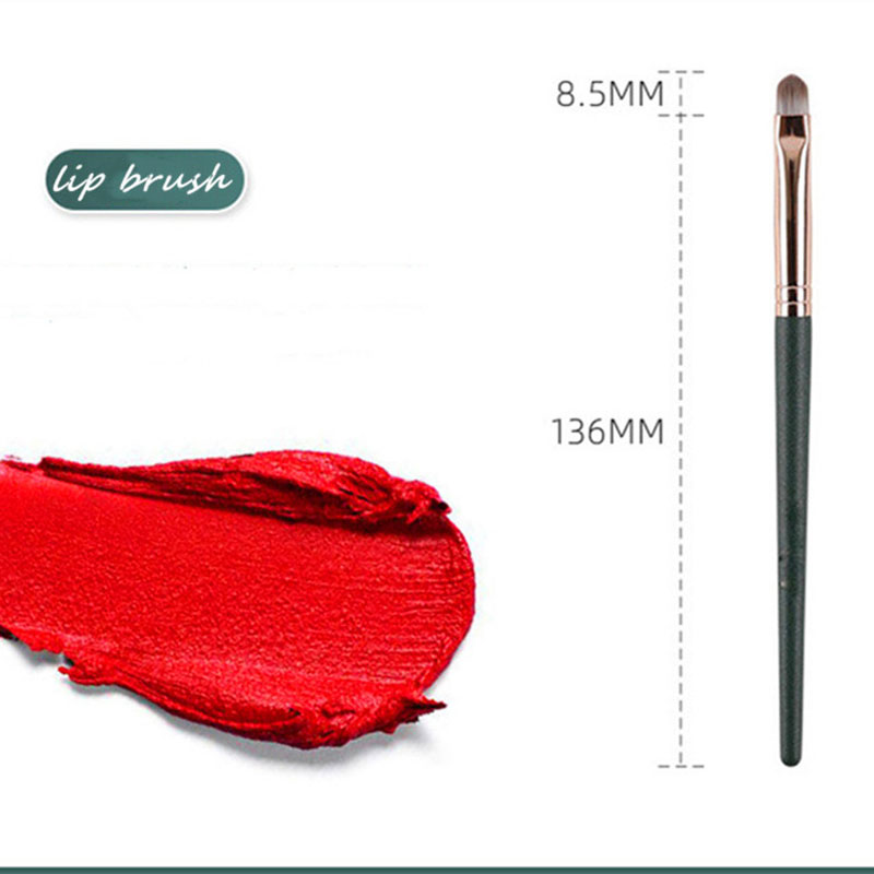 Dark Green Lip Defining Brush Set With Wood Handle-01