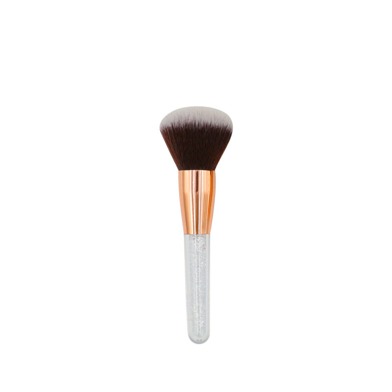 Rhinestone Handle Rose Gold Ferrule Brown with White Hair Powder Brush-01