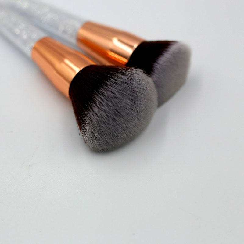 Rhinestone Handle Rose Gold Ferrule Brown with White Hair Powder Brush-04