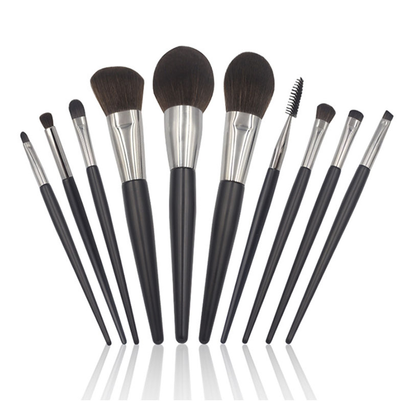 natural wood natural makeup brush set with black handle-01