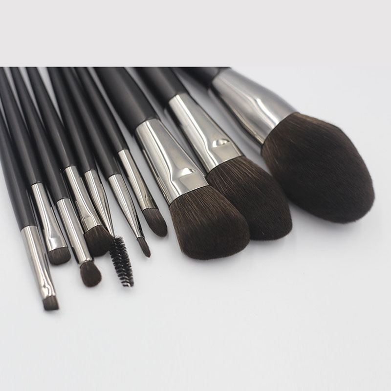 natural wood natural makeup brush set with black handle-02