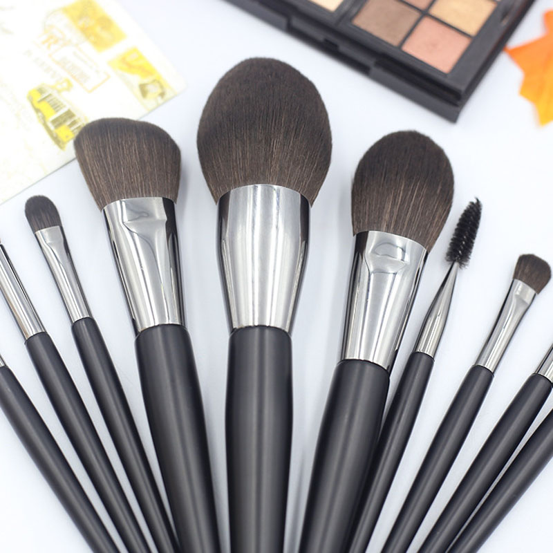 natural wood natural makeup brush set with black handle-04