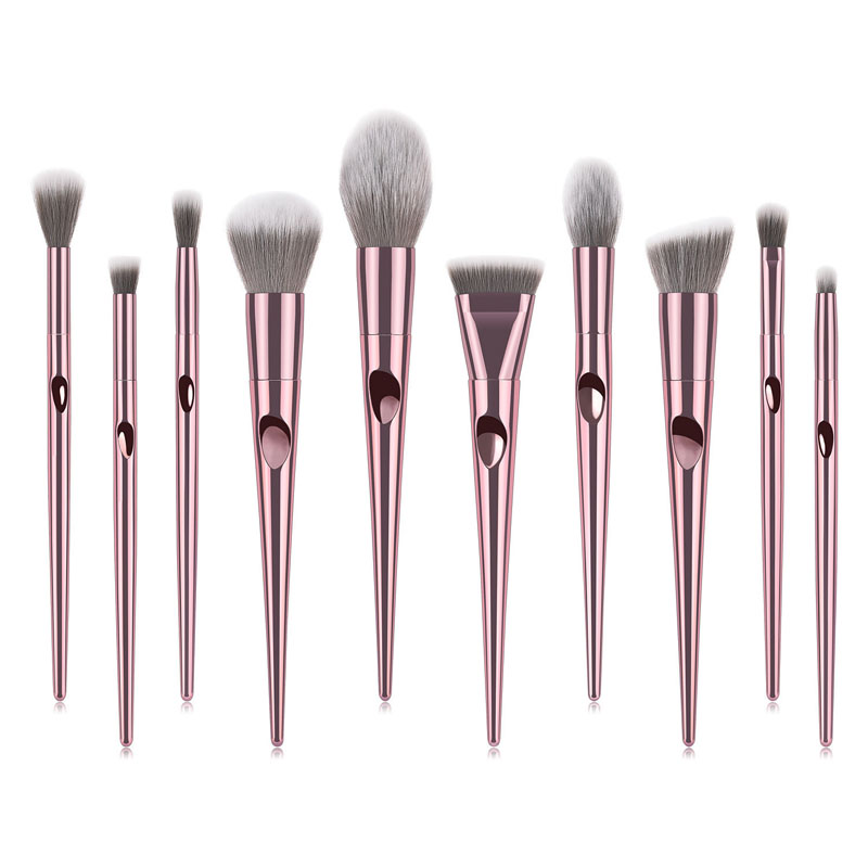 pink cone fingerprint handle complete makeup brush set-01