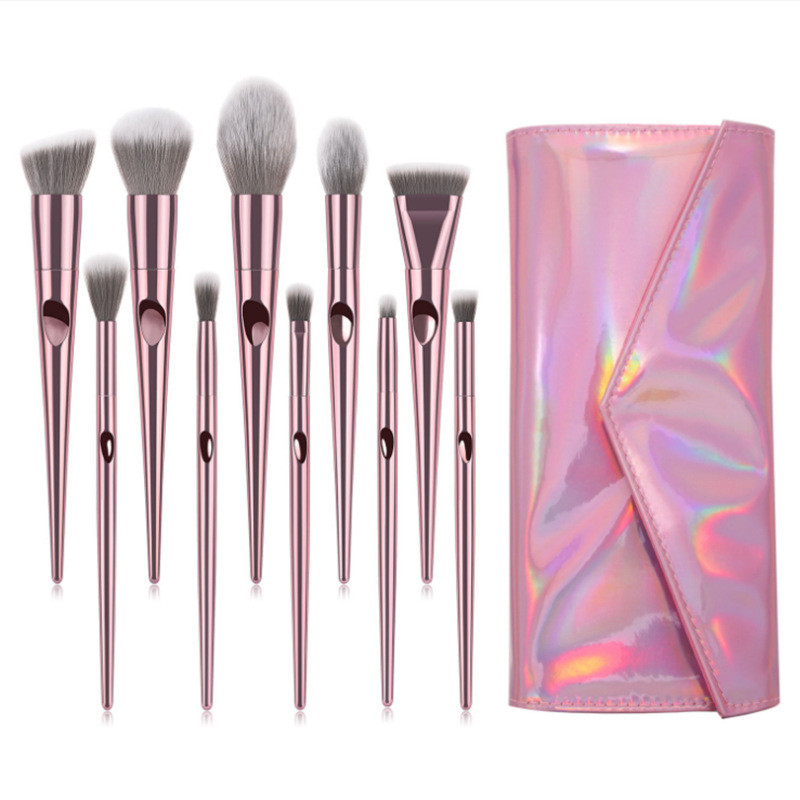 pink cone fingerprint handle complete makeup brush set-02