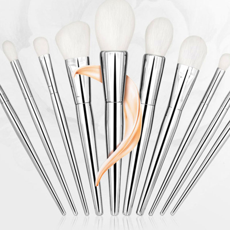 silver blush brush and face brush makeup tools with synthetic fiber-01